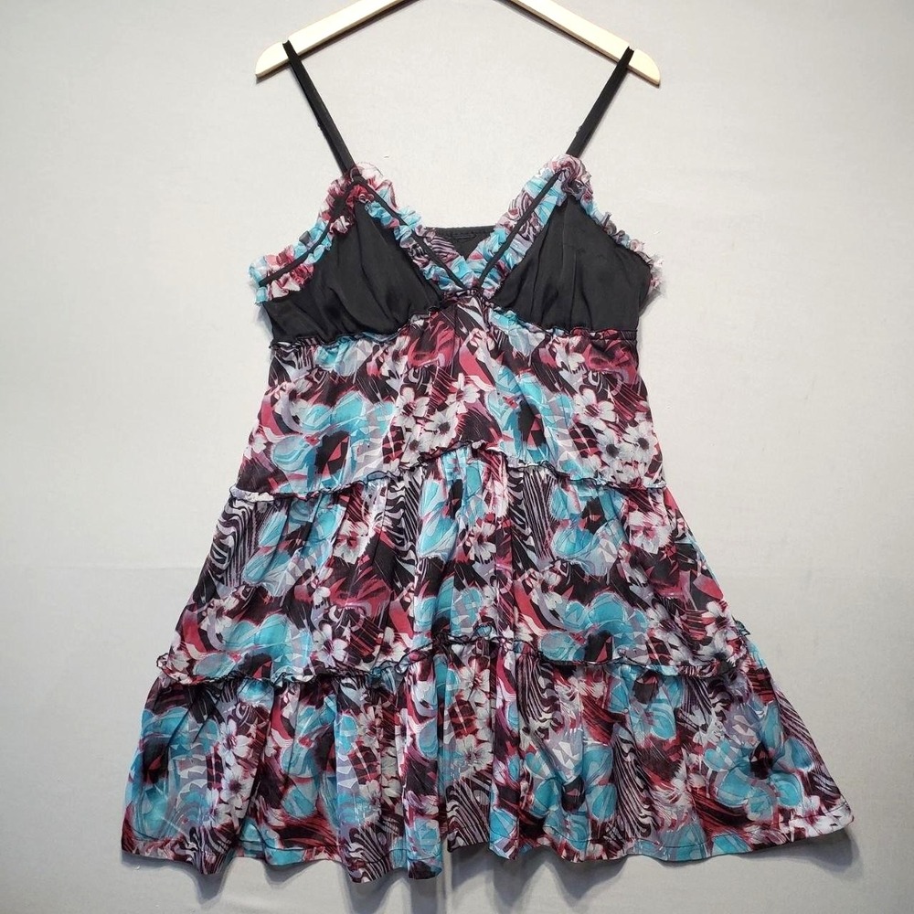 Y2K Cyber Mesh Ruffle Babydoll Cami Dress Women S Blue Pink Tropical Floral Boho